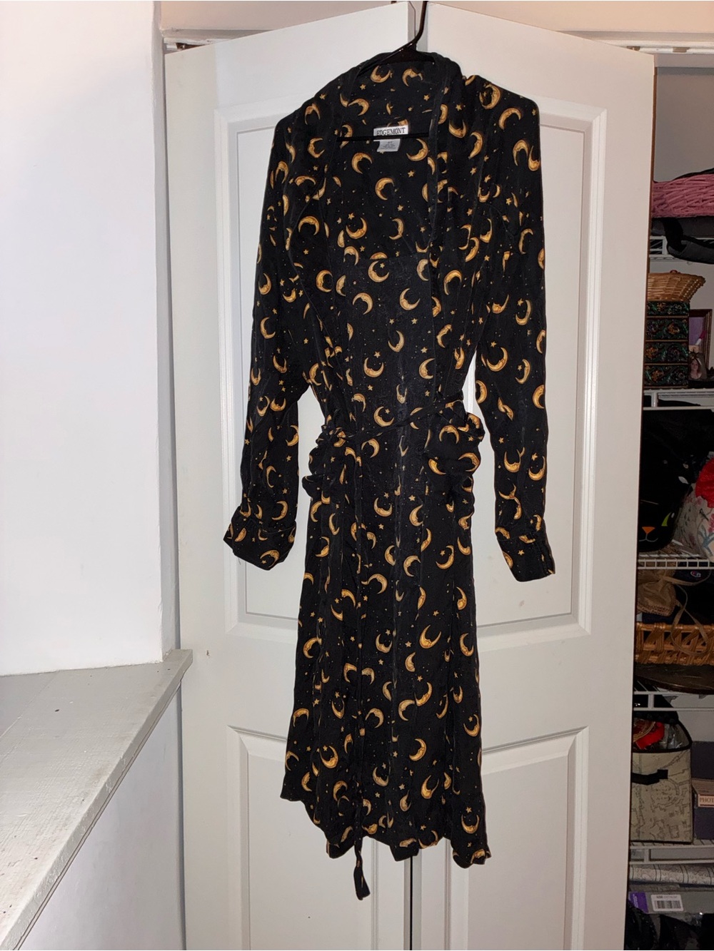 Vintage Black Crescent Moon Silk Robe